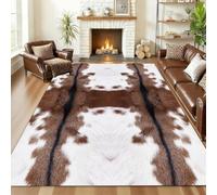 ZLXMN 160x200cm Western Living Room Animal Print Skin Non-Slip Rugs Cow Hide Faux Cowhide Rug, White And Brown Cow Print Washable Mat for Bedroom Office Country Sturdy Carpet