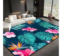 ZLXMN 180x300cm Monstera Area Rug Tropical Plants Floral Rugs Foldable Easy Clean Green Leaves Large Living Room Carpet Low Pile Non-Shedding Soft Small Bedroom Home Decor Mat