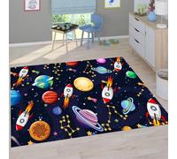 ZLXMN 3d Outer Space Planet Bedside Rugs for Bedrooms 160x200cm Breathable Cozy Preschool Educational Play Mats Thin Low Pile With Non-Slip Backing Area Rug for Living Room Classroom