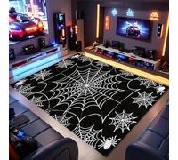 ZLXMN 80x150cm Black and White Spider Web Area Rug for Living Room Gothic Home Decor Illusion Rug Anti Slip Durable Washable Mat for Halloween Decor Game Room Bedroom