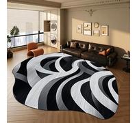 ZLXMN Area Rugs for Bedroom, 60x90cm, Irregular Rugs Living Room Black Grey Wavy Carpet, Cool Geometric Minimalist Dirty-Resistant Rug for Lounge Office living room Non-slip Foldable Mat