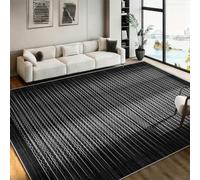 ZLXMN Black Large Rugs Living Room, 100x150cm, Minimalist White Waves Striped Rug,Dirty-Resistant Pet Friendly Washable Mat, Contemporary Non-Skid Rubber Backed Rugs For Lounge Bedroom