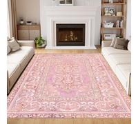ZLXMN Blush Pink Tradition Area Rug 100x150cm Vintage Bohemian Design Small Large Rugs Size Mats Durable Non-Slip Washable Classic Carpets for Bedroom Dining Room Lounge Indoor Mat