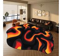 ZLXMN Cool Lava Pattern Irregular Area Rug, 60x110cm, Abstract Art funky Rug, Machine washable Black Gray Orange Wavy Rugs, Fade-resistant Easy Care Carpet Mat for Teen Boy Bedroom Gamer Room