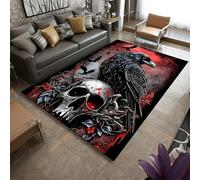 ZLXMN Crow Skull Area Rug 60x90cm Modern Horror Gothic Raven Rug Short Pile Non-Slip Large Capet for Living Room Bedroom Kitchen Halloween Decor Entrance Soft Washable Mat
