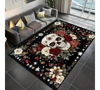 ZLXMN Extra Large Rose Skull Area Rug 80x150cm Vintage Gothic Halloween Skull Carpet Halloween Indoor Accent Non-Slip Breathable Rugs for Bedroom Living Room Kitchen