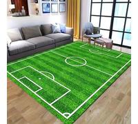 ZLXMN Football Field Area Rugs,70x140cm,Green Grass Sports Field Boys Bedroom Game Carpet, Non-Slip Short Pile Washable Soccer Rug for Living Room Teen Game Room Accent