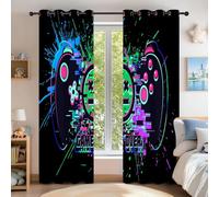 ZLXMN Gamer Curtains Gaming Controller Patterned Blocking Window Drape Eyelet Thermal Insulated Boys Bedroom Curtains Blackout Energy Saving Privacy Drapes for Game Room W29.5 x L65.3 x 2 Panels