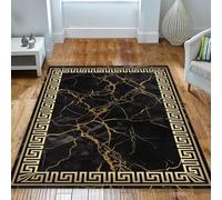 ZLXMN Greek Key Style Marble Rug 60x110cm Retro Abstract Black Gold Small Mats Large Area Rugs for Bedroom Living Room Low-Pile Non-Shedding Machine Washable Bedside Rug Floor Carpet