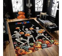 ZLXMN Halloween Welcome Area Rug 140x200cm Fall Pumpkins Rug Gothic Happy Happy Skull Low Pile Washable Mat for Front Door Entryway Extra Large Living Room Dining Room Carpet