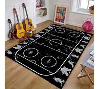 ZLXMN Ice Hockey Rink Black White Area Rugs,120x180cm,Sports Theme Man Cave Sports Field Rug,Low Pile No Shedding Washable Bedside Rugs for Bedroom Living Room