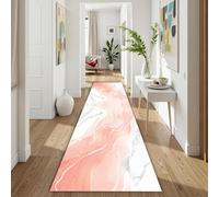 ZLXMN Machine Washable Marble Long Runner Rug 60x150cm Pink and White Marble Texture Pattern Hallway Carpet Flannel Material Non Slip Tpr Rubber Backed Rug for Bedroom Entrance Door Mat