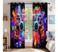 ZLXMN Multicolor Graffiti Game Controller Light Blocking Window Drapes,Gaming Gamepad Patterned Eyelet Blackout Curtains for Bedroom Living Room Lounge W46.2 x L54.3 x 2 Panels