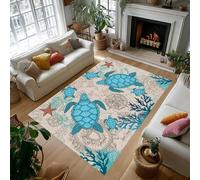 ZLXMN Nautical Map Blue Sea Turtle Area Rug, 60x110cm,Large Underwater World Living Room Decor Ocean Animal Print Non-Slip Rugs for Living Room, Bedroom Washable Beach Bathroom Rugs