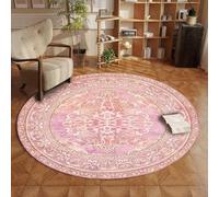 ZLXMN Pink Round Rug 120cm Classic Vintage Boho,Large Circle Area Rugs for Bedroom Bedside Soft Machine Washable Blush Pink Floral Carpet for Living Room Dining Room Floor Mats