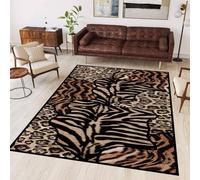 ZLXMN Tiger Leopard Print Indoor Rugs,160x230cm,Retro Living Room Decoration Animal Skin Print Patchwork Floor Carpets Non-Slip Washable Western Decorative Bedroom Rug Carpet