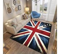 ZLXMN Vintage Union Jack Rugs 70x140cm Abstract Distressed White Blue Red Stripes Uk Flag Carpet Low-Lint Machine Washable Non-Slip Backing Extra Large Rug Carpet for Living Room
