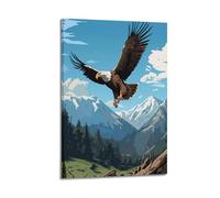 ZlXXYZ Living Room Art Wall Canvas Posters-Animal Poster Bald Eagle Soars Over Snowy Peaks Decorative Art 08x12inch(20x30cm) Frame-style