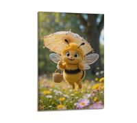 ZlXXYZ Living Room Art Wall Canvas Posters-Animal Poster Cute Bee With Umbrella Healing Art Decor 24x36inch(60x90cm) Frame-style