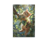 ZlXXYZ Living Room Art Wall Canvas Posters-Animal Poster Orange Cat Play Tree Decorative Painting 16x24inch(40x60cm) Unframe-style
