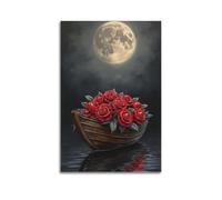 ZlXXYZ Living Room Art Wall Canvas Posters-Character Poster A Flower Boat Under The Moon Telling Poetry Through Quiet Beauty Decorative Art 16x24inch(40x60cm) Unframe-style