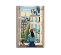 ZlXXYZ Living Room Art Wall Canvas Posters-Character Poster Paris Window View Woman Decorative Art 16x24inch(40x60cm) Unframe-style