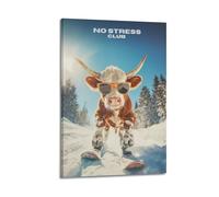 ZlXXYZ Living Room Art Wall Canvas Posters-Creative Poster Skiing Cow Cool Sunglasses Winter Fun Canvas Decor 24x36inch(60x90cm) Frame-style