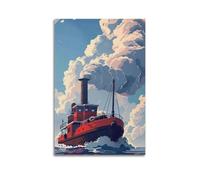 ZlXXYZ Living Room Art Wall Canvas Posters-Landscape Poster Red Ship Smoke Sailing Retro Nautical Decor 16x24inch(40x60cm) Unframe-style