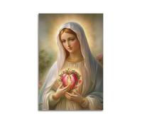 ZlXXYZ Living Room Art Wall Canvas Posters-Religious Poster Virgin Mary with Sacred Heart Decorative Painting 12x18inch(30x45cm) Unframe-style
