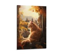 ZlXXYZ Modern Family Art Wall Canvas Posters-Animal Poster Cat by Autumn Window Enhances Cozy Decor Charm Painting 24x36inch(60x90cm) Frame-style