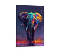 ZlXXYZ Modern Family Art Wall Canvas Posters-Animal Poster Colorful Elephant with Glowing Splashes Vibrant Art 08x12inch(20x30cm) Frame-style