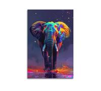 ZlXXYZ Modern Family Art Wall Canvas Posters-Animal Poster Colorful Elephant with Glowing Splashes Vibrant Art 08x12inch(20x30cm) Unframe-style