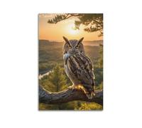 ZlXXYZ Modern Family Art Wall Canvas Posters-Animal Poster Owl at Sunset Enhances Wise Decor Charm Painting 12x18inch(30x45cm) Unframe-style