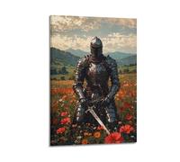 ZlXXYZ Modern Family Art Wall Canvas Posters-Creative Poster Knight in Flower Field with Sword Medieval Art 12x18inch(30x45cm) Frame-style
