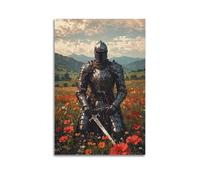 ZlXXYZ Modern Family Art Wall Canvas Posters-Creative Poster Knight in Flower Field with Sword Medieval Art 16x24inch(40x60cm) Unframe-style