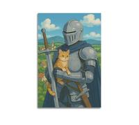 ZlXXYZ Modern Family Art Wall Canvas Posters-Creative Poster Knight with Cat Whimsical Art 12x18inch(30x45cm) Unframe-style