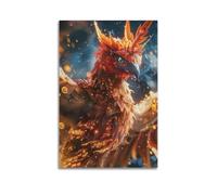 ZlXXYZ Modern Family Art Wall Canvas Posters-Creative Poster Phoenix with Glowing Feathers Mythical Art 16x24inch(40x60cm) Unframe-style