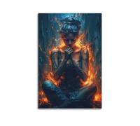 ZlXXYZ Modern Family Art Wall Canvas Posters-Creative Poster Woman Amidst Flames Mystical Art 24x36inch(60x90cm) Unframe-style