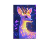 ZlXXYZ Modern Family Art Wall Canvas Posters-Fantasy Poster Glowing Deer Portrait Bringing Enchanted Vibe Decorative Painting 16x24inch(40x60cm) Unframe-style