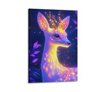 ZlXXYZ Modern Family Art Wall Canvas Posters-Fantasy Poster Glowing Deer Portrait Bringing Enchanted Vibe Decorative Painting 08x12inch(20x30cm) Frame-style