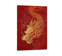 ZlXXYZ Modern Family Art Wall Canvas Posters-Fantasy Poster Golden Dragon Traditional Style Show Auspicious Grandeur Decorative Painting 08x12inch(20x30cm) Frame-style