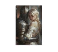 ZlXXYZ Modern Family Art Wall Canvas Posters-Fantasy Poster Knight And Maiden Romantic Moment Show Chivalric Spirit Decorative Painting 12x18inch(30x45cm) Unframe-style