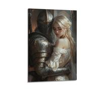 ZlXXYZ Modern Family Art Wall Canvas Posters-Fantasy Poster Knight And Maiden Romantic Moment Show Chivalric Spirit Decorative Painting 16x24inch(40x60cm) Frame-style