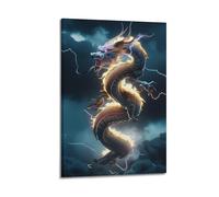 ZlXXYZ Modern Family Art Wall Canvas Posters-Fantasy Poster Thunder Dragon Mythical And Dynamic Painting 08x12inch(20x30cm) Frame-style