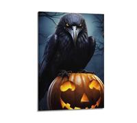 ZlXXYZ Modern Family Art Wall Canvas Posters-Halloween Poster Crow on Jack - O'- Lantern Halloween Decorations 24x36inch(60x90cm) Frame-style