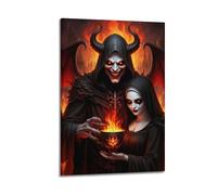ZlXXYZ Modern Family Art Wall Canvas Posters-Halloween Poster Demon And Nun Against A Fiery Background Halloween Decorations 20x30inch(50x75cm) Frame-style