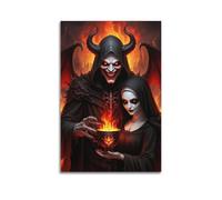 ZlXXYZ Modern Family Art Wall Canvas Posters-Halloween Poster Demon And Nun Against A Fiery Background Halloween Decorations 12x18inch(30x45cm) Unframe-style
