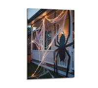 ZlXXYZ Modern Family Art Wall Canvas Posters-Halloween Poster Giant Spider And Web on Porch of Wooden House Halloween Decorations 24x36inch(60x90cm) Frame-style
