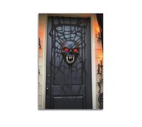 ZlXXYZ Modern Family Art Wall Canvas Posters-Halloween Poster Terrifying Skull Mask on Spider - Web - Covered Door, Halloween Decor to Amp Up The Holiday Vibe 24x36inch(60x90cm) Unframe-style