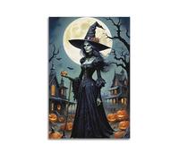 ZlXXYZ Modern Family Art Wall Canvas Posters-Halloween Poster Witch And Pumpkin Halloween Image Magical Festival Moment on Moonlit Night 08x12inch(20x30cm) Unframe-style